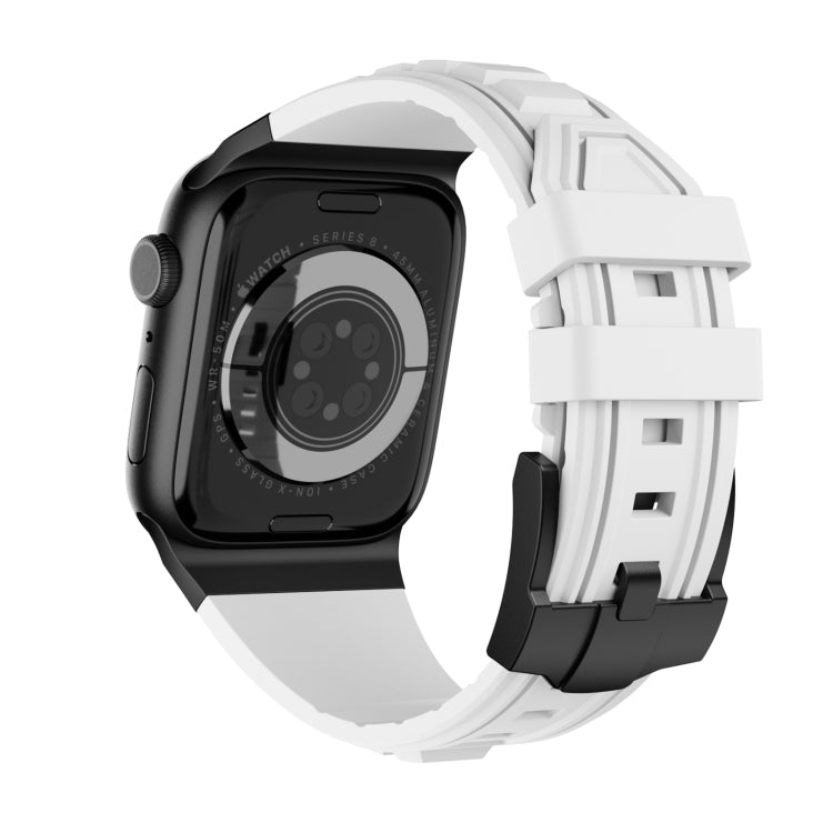 For Apple Watch Ultra 49mm Metal Connector Silicone Watch Band(White+Black Buckle) by bashfashion