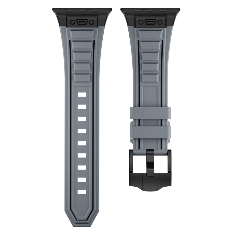 For Apple Watch Series 8 45mm Metal Connector Silicone Watch Band(Grey+Black Buckle) by bashfashion