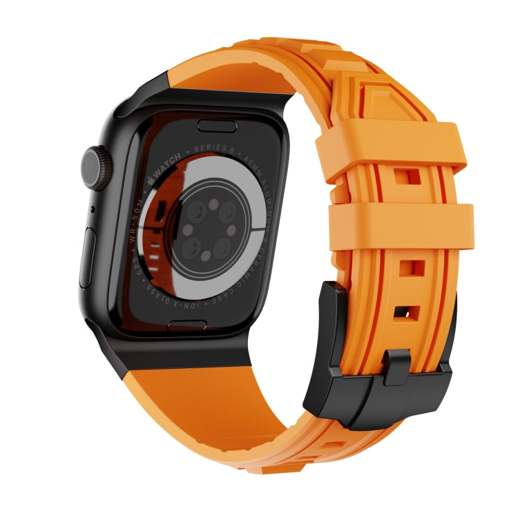 For Apple Watch SE 2022 44mm Metal Connector Silicone Watch Band(Orange+Black Buckle) by bashfashion