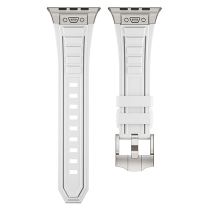 For Apple Watch Series 7 45mm Metal Connector Silicone Watch Band(White+Titanium Color Buckle) by bashfashion