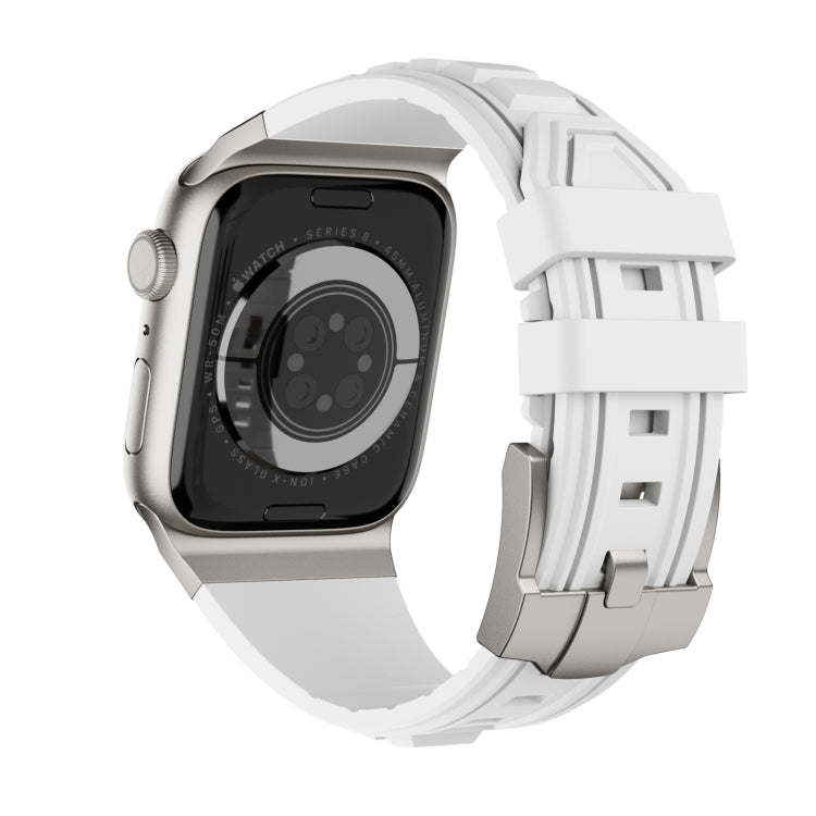 For Apple Watch Series 7 45mm Metal Connector Silicone Watch Band(White+Titanium Color Buckle) by bashfashion
