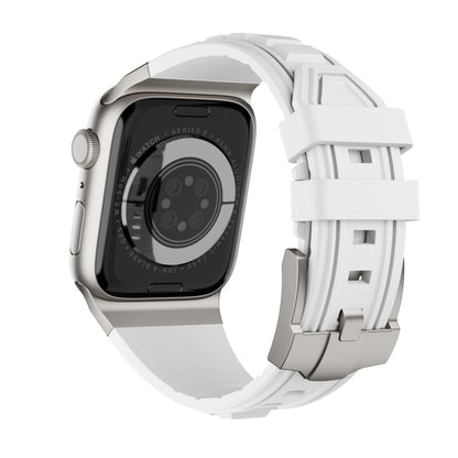 For Apple Watch Series 7 45mm Metal Connector Silicone Watch Band(White+Titanium Color Buckle) by bashfashion