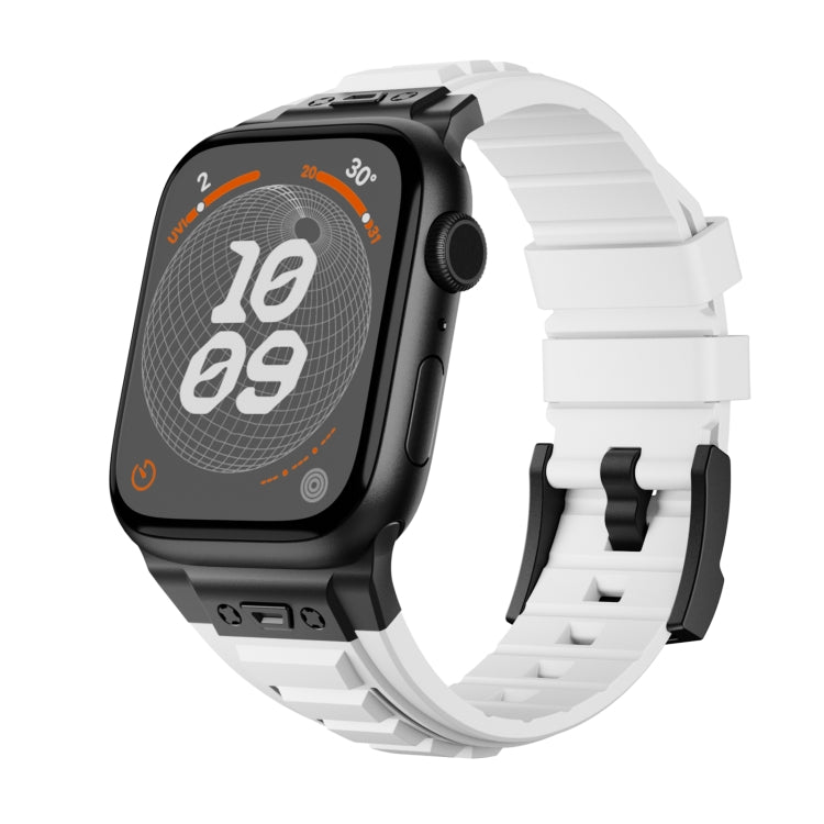 For Apple Watch Series 6 44mm Metal Connector Silicone Watch Band(White+Black Buckle) by bashfashion