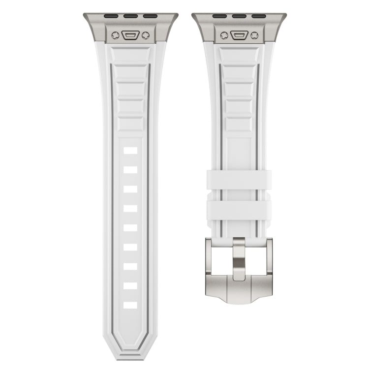 For Apple Watch Series 5 44mm Metal Connector Silicone Watch Band(White+Titanium Color Buckle) by bashfashion