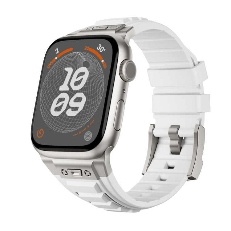 For Apple Watch Series 4 44mm Metal Connector Silicone Watch Band(White+Titanium Color Buckle) by bashfashion