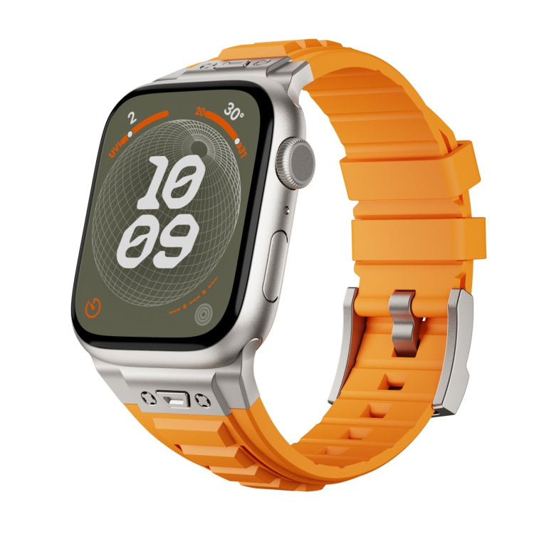 For Apple Watch Series 4 44mm Metal Connector Silicone Watch Band(Orange+Titanium Color Buckle) by bashfashion