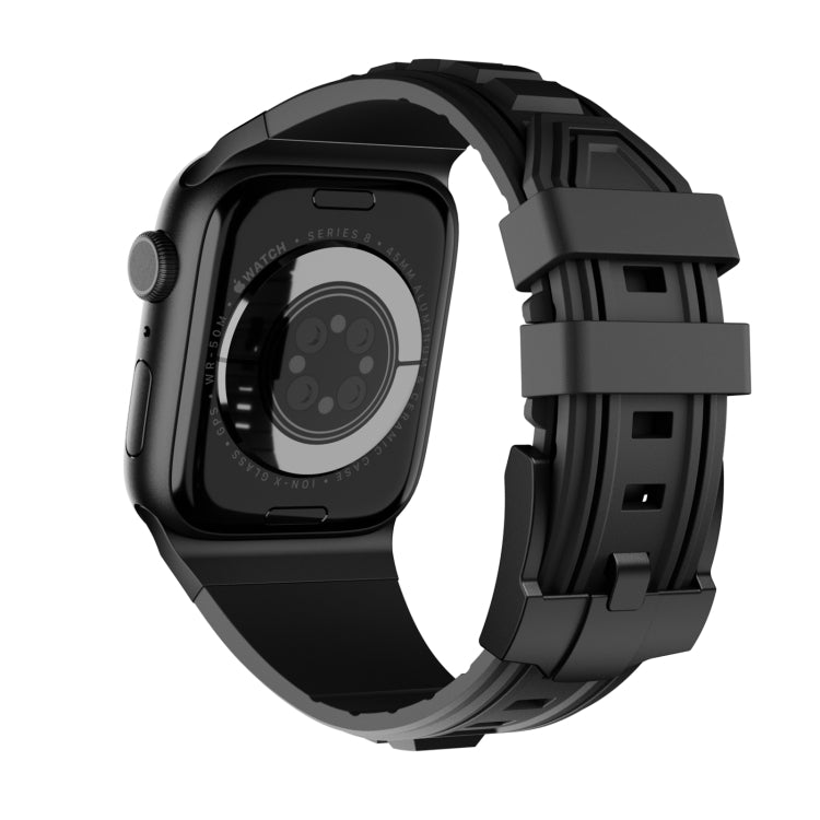 For Apple Watch Series 4 44mm Metal Connector Silicone Watch Band(Black+Black Buckle) by bashfashion