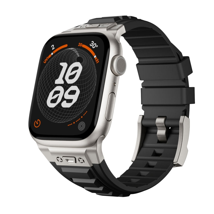 For Apple Watch Series 3 42mm Metal Connector Silicone Watch Band(Black+Titanium Color Buckle) by bashfashion
