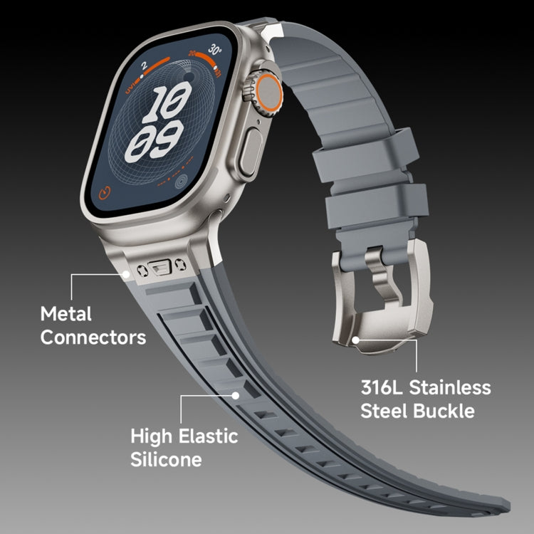 For Apple Watch Series 9 45mm Metal Connector Silicone Watch Band(Black+Black Buckle) by bashfashion