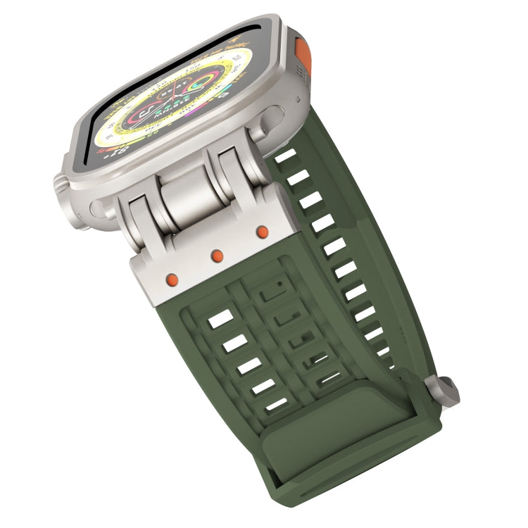 For Apple Watch Series 8 45mm Mecha Two Claw Silicone Watch Band(Forest Green) by bashfashion