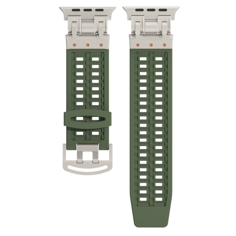 For Apple Watch Series 8 45mm Mecha Two Claw Silicone Watch Band(Forest Green) by bashfashion