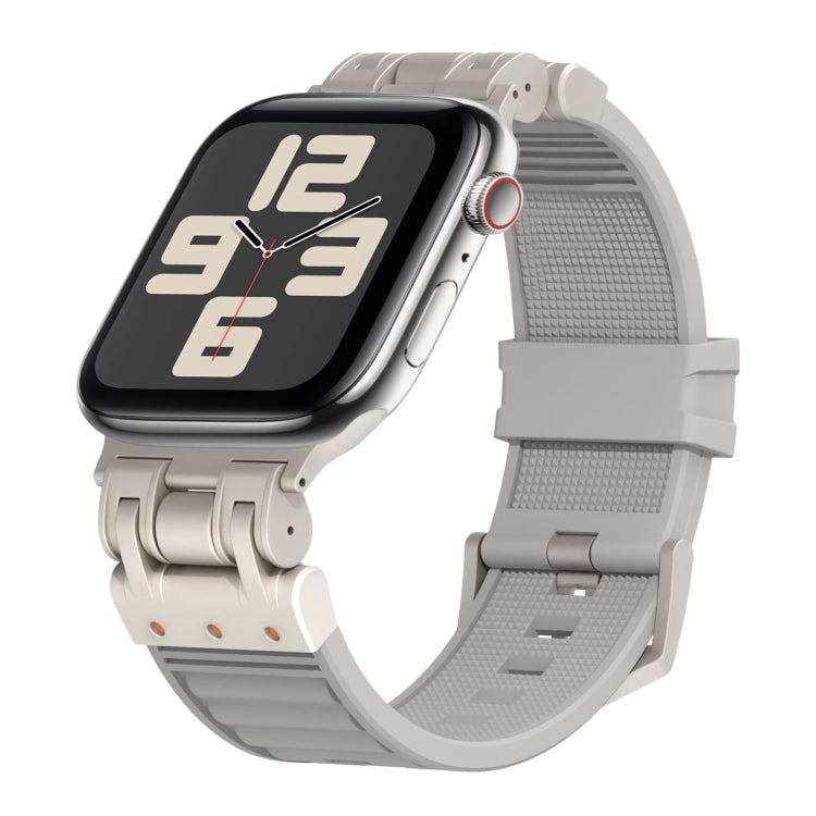 For Apple Watch SE 2023 44mm Metal Mecha Plaid Silicone Watch Band(Cloud Gray) by bashfashion
