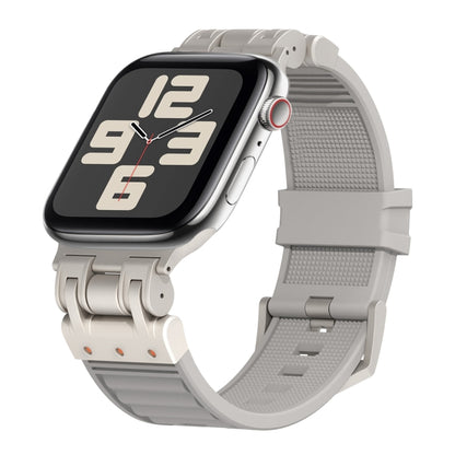 For Apple Watch SE 2023 44mm Metal Mecha Plaid Silicone Watch Band(Cloud Gray) by bashfashion