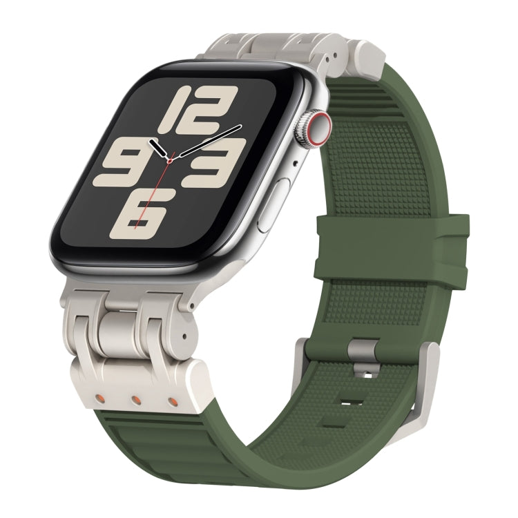 For Apple Watch SE 2023 44mm Metal Mecha Plaid Silicone Watch Band(Forest Green) by bashfashion