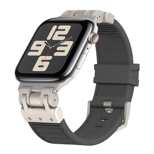 For Apple Watch SE 2023 44mm Metal Mecha Plaid Silicone Watch Band(Dark Gray) by bashfashion