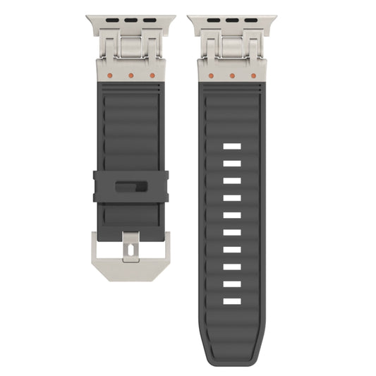 For Apple Watch SE 2023 44mm Metal Mecha Plaid Silicone Watch Band(Dark Gray) by bashfashion