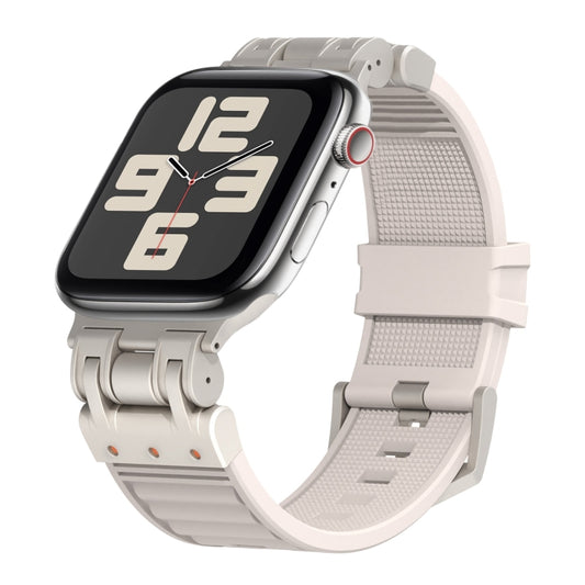 For Apple Watch SE 2023 44mm Metal Mecha Plaid Silicone Watch Band(Starlight) by bashfashion