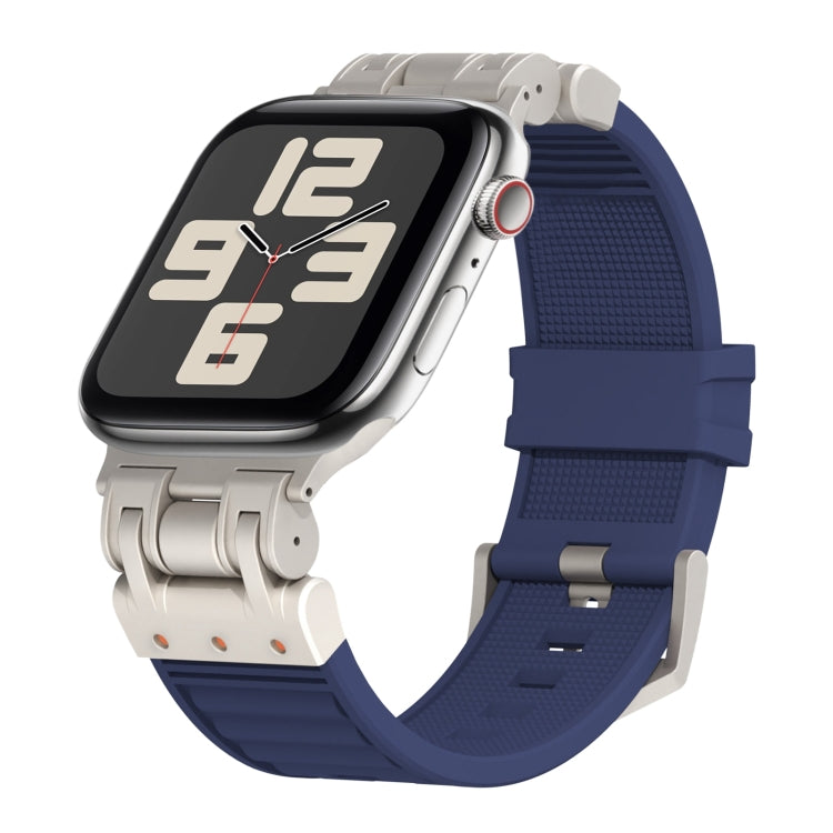 For Apple Watch SE 2023 44mm Metal Mecha Plaid Silicone Watch Band(Midnight Blue) by bashfashion