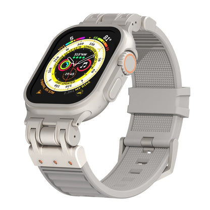 For Apple Watch Ultra 2 49mm Metal Mecha Plaid Silicone Watch Band(Cloud Gray) by bashfashion