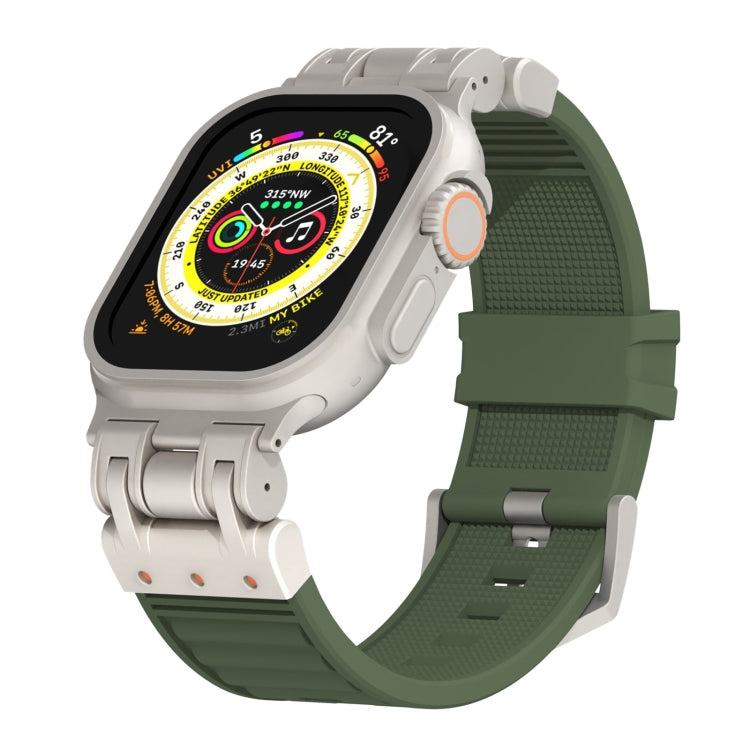 For Apple Watch Ultra 2 49mm Metal Mecha Plaid Silicone Watch Band(Forest Green) by bashfashion