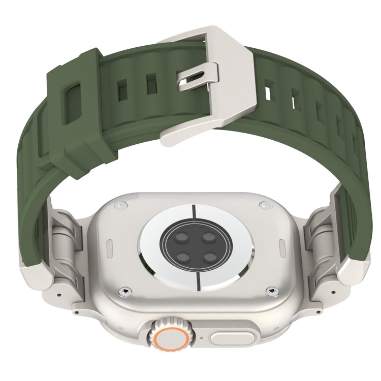 For Apple Watch Ultra 2 49mm Metal Mecha Plaid Silicone Watch Band(Forest Green) by bashfashion
