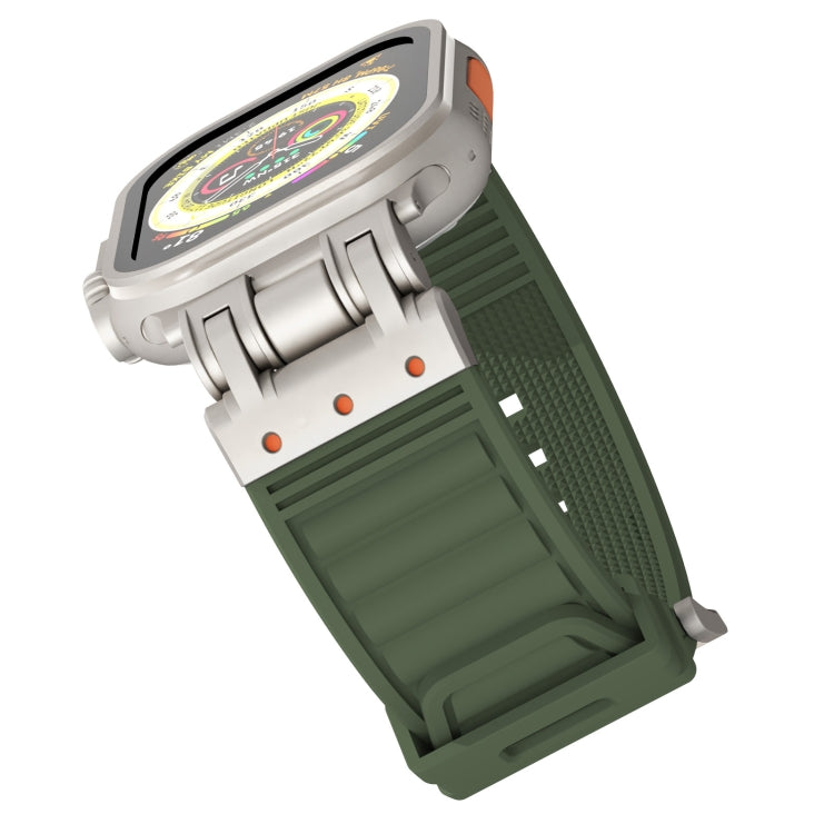 For Apple Watch Ultra 2 49mm Metal Mecha Plaid Silicone Watch Band(Forest Green) by bashfashion