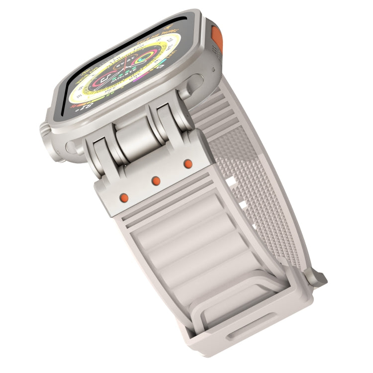 For Apple Watch Ultra 2 49mm Metal Mecha Plaid Silicone Watch Band(Starlight) by bashfashion
