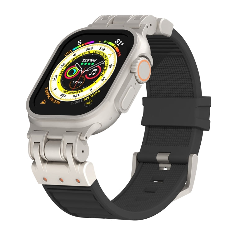 For Apple Watch Ultra 2 49mm Metal Mecha Plaid Silicone Watch Band(Black) by bashfashion
