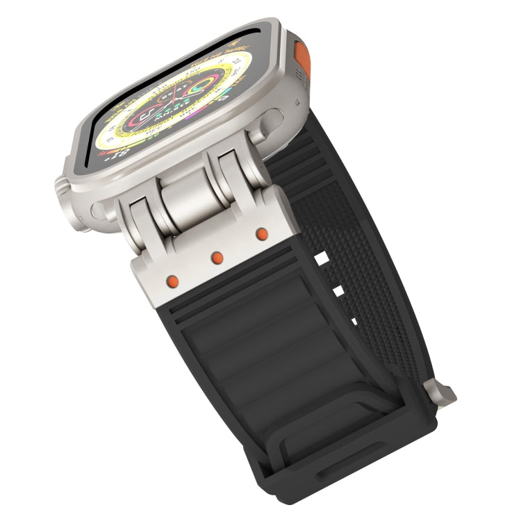 For Apple Watch Ultra 2 49mm Metal Mecha Plaid Silicone Watch Band(Black) by bashfashion