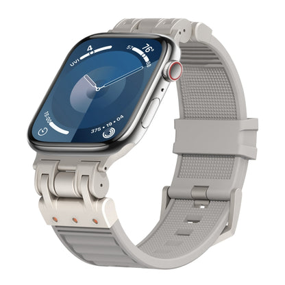 For Apple Watch Series 9 45mm Metal Mecha Plaid Silicone Watch Band(Cloud Gray) by bashfashion