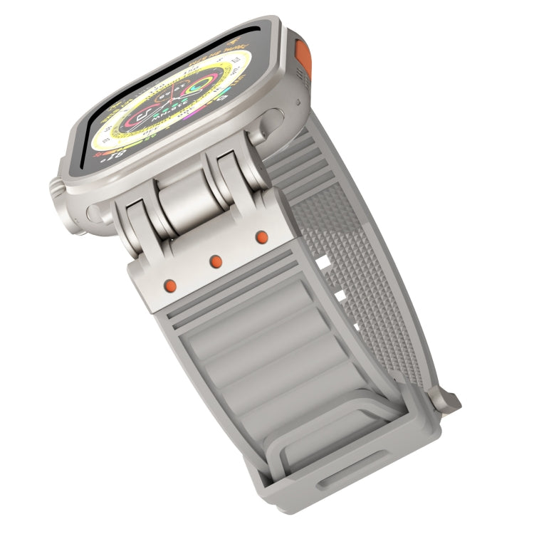 For Apple Watch Series 9 45mm Metal Mecha Plaid Silicone Watch Band(Cloud Gray) by bashfashion