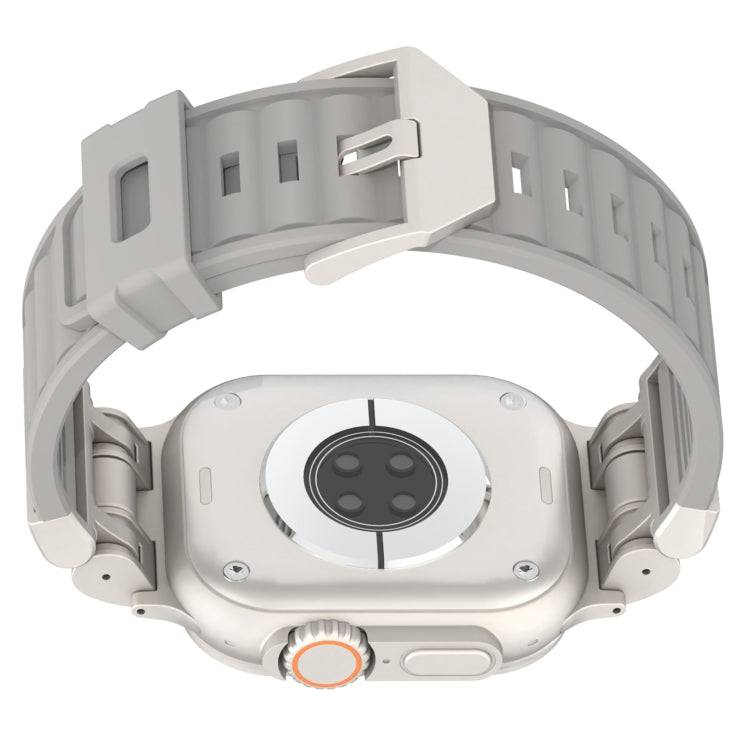 For Apple Watch Series 9 45mm Metal Mecha Plaid Silicone Watch Band(Cloud Gray) by bashfashion