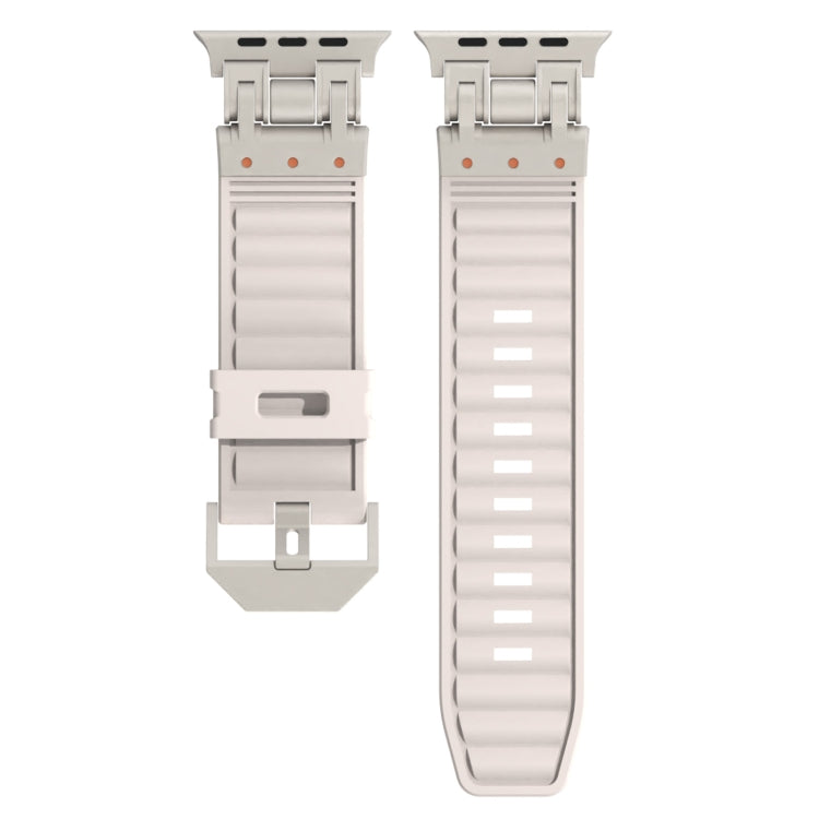 For Apple Watch Series 9 45mm Metal Mecha Plaid Silicone Watch Band(Starlight) by bashfashion