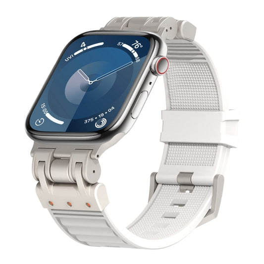 For Apple Watch Series 9 45mm Metal Mecha Plaid Silicone Watch Band(White) by bashfashion