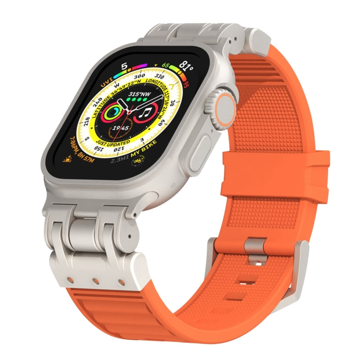 For Apple Watch Ultra 49mm Metal Mecha Plaid Silicone Watch Band(Orange) by bashfashion