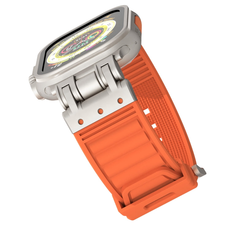 For Apple Watch Ultra 49mm Metal Mecha Plaid Silicone Watch Band(Orange) by bashfashion