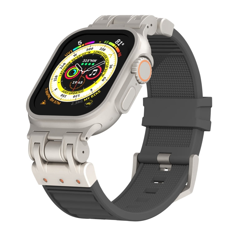 For Apple Watch Ultra 49mm Metal Mecha Plaid Silicone Watch Band(Dark Gray) by bashfashion