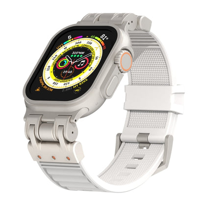 For Apple Watch Ultra 49mm Metal Mecha Plaid Silicone Watch Band(White) by bashfashion