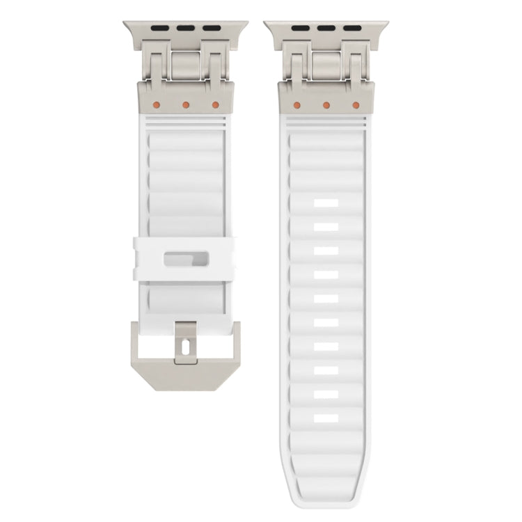 For Apple Watch Ultra 49mm Metal Mecha Plaid Silicone Watch Band(White) by bashfashion