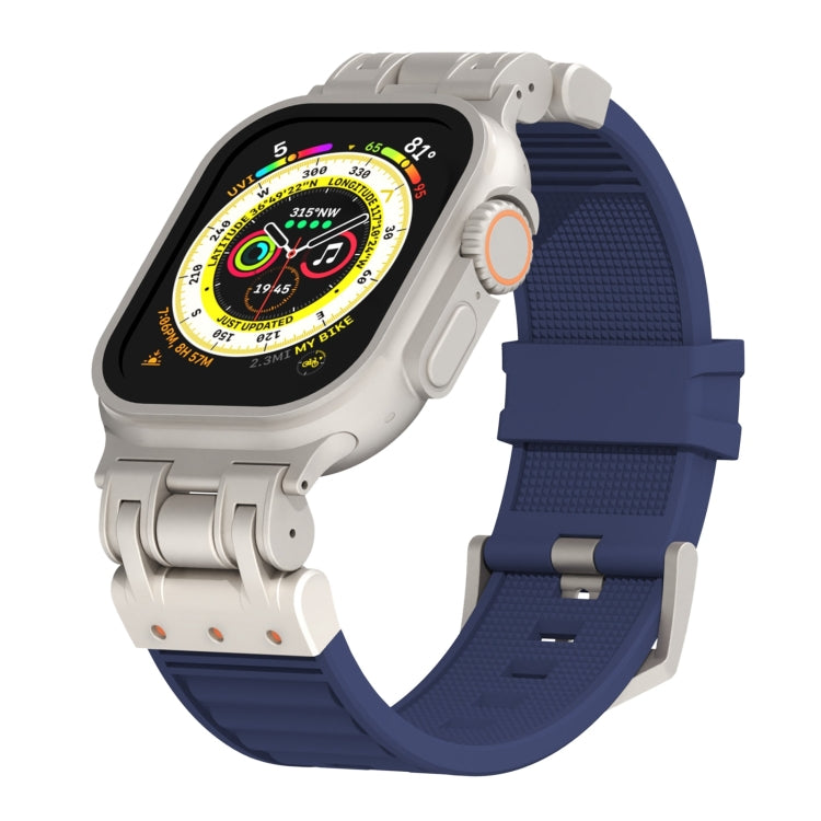 For Apple Watch Ultra 49mm Metal Mecha Plaid Silicone Watch Band(Midnight Blue) by bashfashion