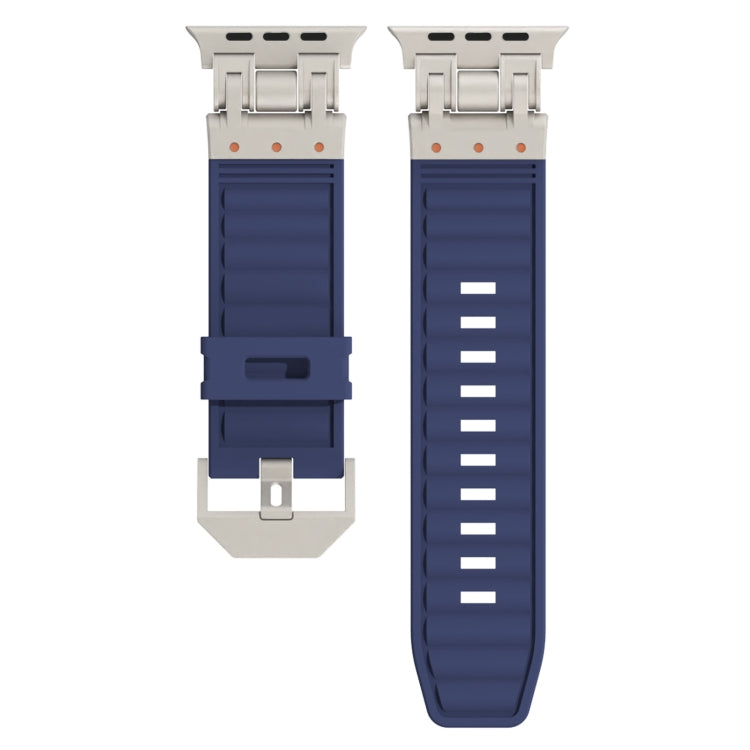 For Apple Watch Ultra 49mm Metal Mecha Plaid Silicone Watch Band(Midnight Blue) by bashfashion