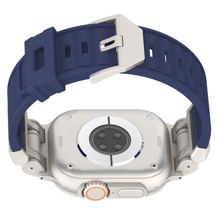 For Apple Watch Ultra 49mm Metal Mecha Plaid Silicone Watch Band(Midnight Blue) by bashfashion