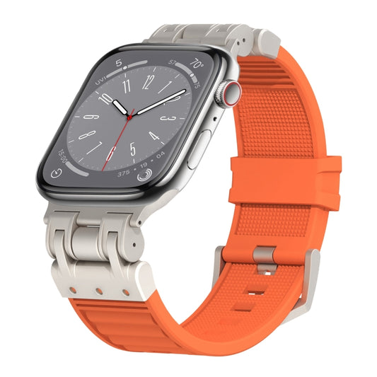 For Apple Watch Series 8 45mm Metal Mecha Plaid Silicone Watch Band(Orange) by bashfashion