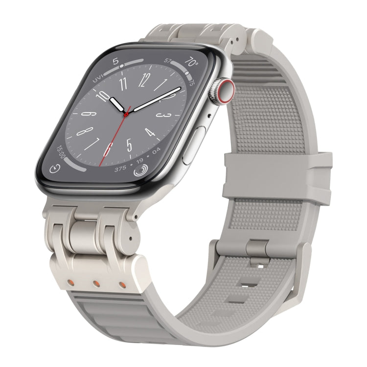 For Apple Watch Series 8 45mm Metal Mecha Plaid Silicone Watch Band(Cloud Gray) by bashfashion