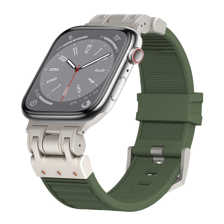 For Apple Watch Series 8 45mm Metal Mecha Plaid Silicone Watch Band(Forest Green) by bashfashion