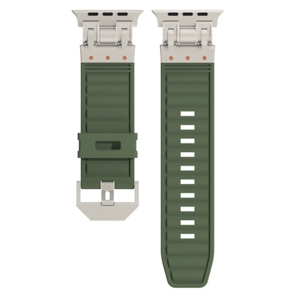 For Apple Watch Series 8 45mm Metal Mecha Plaid Silicone Watch Band(Forest Green) by bashfashion