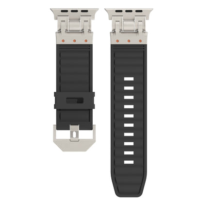 For Apple Watch Series 8 45mm Metal Mecha Plaid Silicone Watch Band(Black) by bashfashion