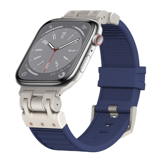 For Apple Watch Series 8 45mm Metal Mecha Plaid Silicone Watch Band(Midnight Blue) by bashfashion