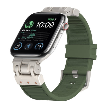 For Apple Watch SE 2022 44mm Metal Mecha Plaid Silicone Watch Band(Forest Green) by bashfashion