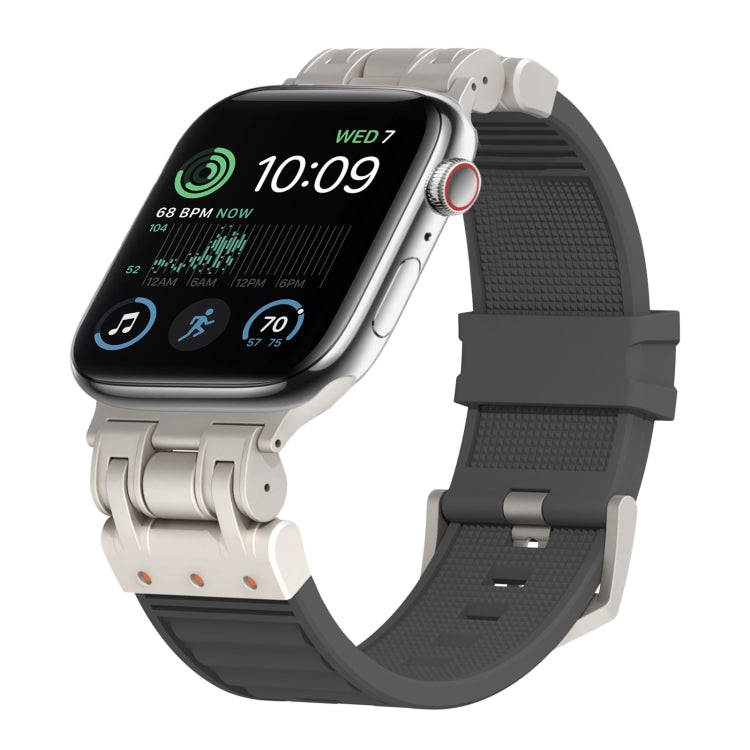 For Apple Watch SE 2022 44mm Metal Mecha Plaid Silicone Watch Band(Dark Gray) by bashfashion